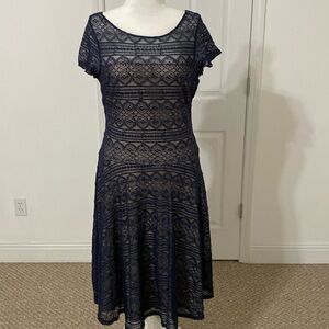 Sangria Dressy Navy Lace Occasion Dress with Sequins